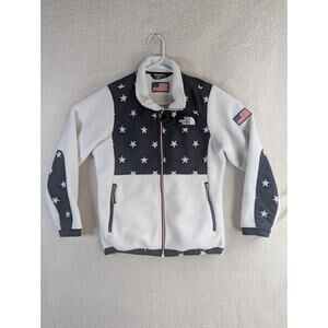 North Face Fleece Jacket Girls Large 14-16 Blue White Stars American READ/STAINS